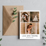 Cartão De Agradecimento Obrigados e amor Foto moderna Obrigado<br><div class="desc">Colagem de fotos moderna "Tão Grateful" cartões de agradecimentos de casamento em branco com texto de cinza - personalizado com quatro das suas fotos favoritas do dia do casamento e a sua mensagem de obrigado.</div>