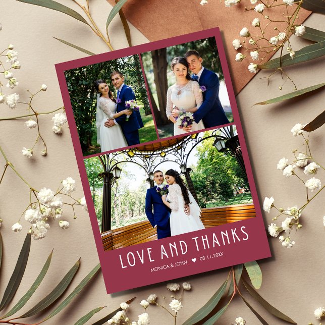 Cartão De Agradecimento Obrigados e amor Foto moderna vermelha Obrigado (Criador carregado)