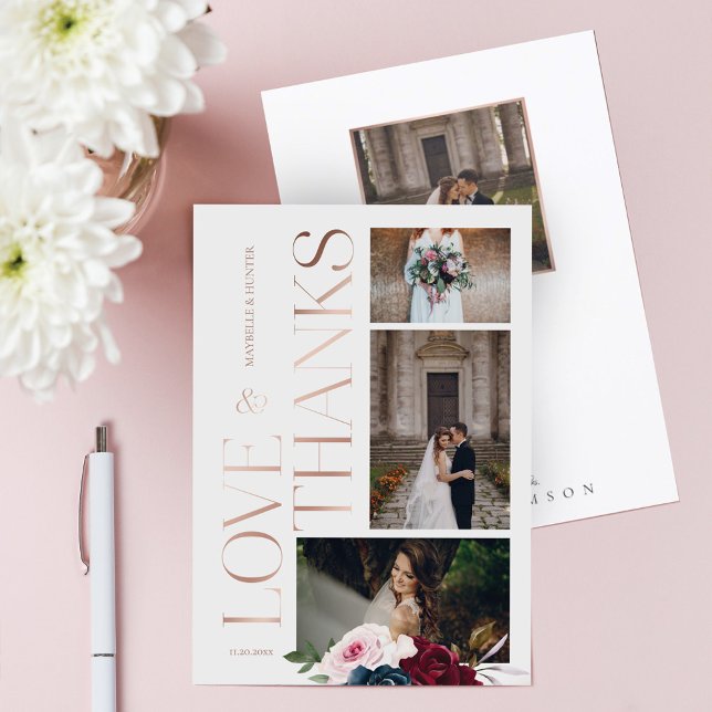 Cartão De Agradecimento Obrigados e amor Marinho Borgonha Floresta Três Fo (Criador carregado)