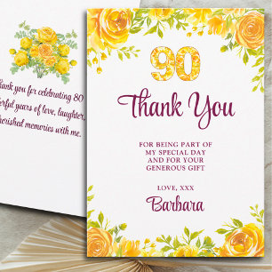 Cartão De Agradecimento Obrigados Elegantes 90 - Rosas Amarelas 90 Anos
