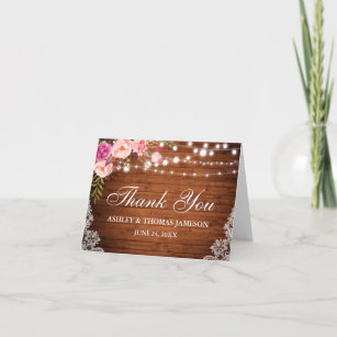 Cartão De Agradecimento Obrigados Florais Rústicos De Madeira De Casamento