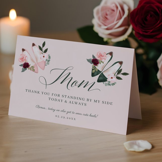 Cartão De Agradecimento Obrigados Mãe | Em pé ao lado dos saltos de aquare (Thanks Mom | Standing by My Side Watercolor Heels Thank You Card)