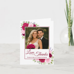 Cartão De Agradecimento Obrigados Magenta Rosa Rosa Foto de Casamento