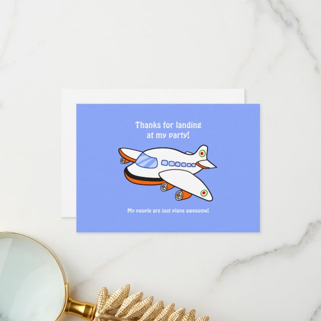 Cartão De Agradecimento Obrigados para aterrissagem no meu avião de festa (Frente/Verso In Situ)