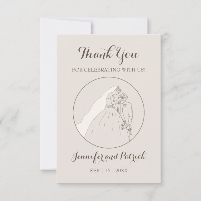 Cartão De Agradecimento Obrigados por vir ao nosso casamento. Os amantes b (Frente)