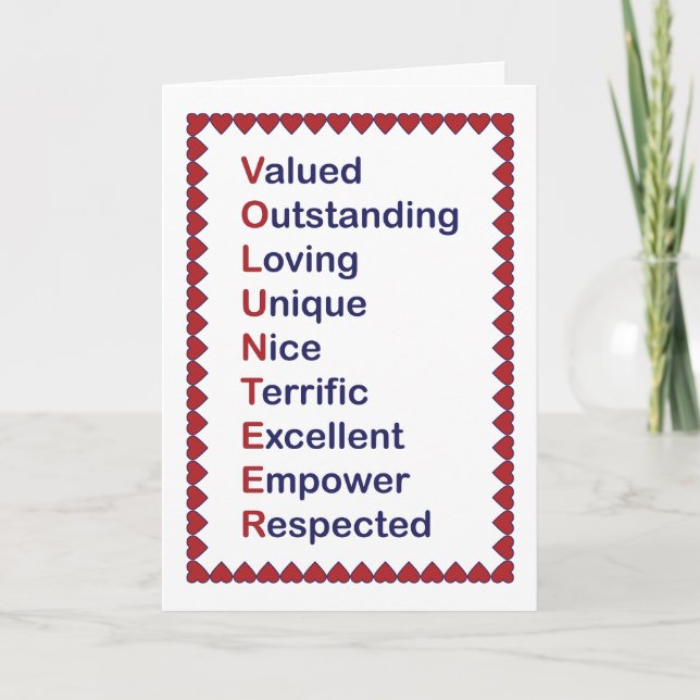 Cartão De Agradecimento Obrigados Voluntários de Apreciação Corações Branc (Frente)