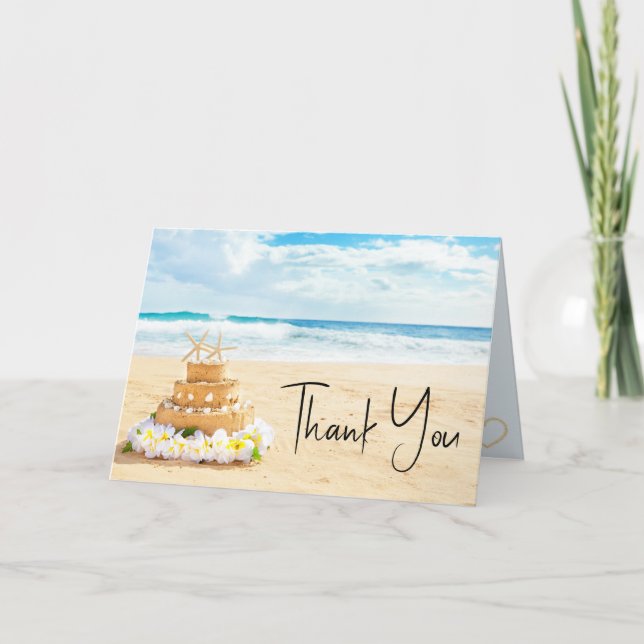 Cartão De Agradecimento Ocean Love Beach Wedds Waves (Frente)