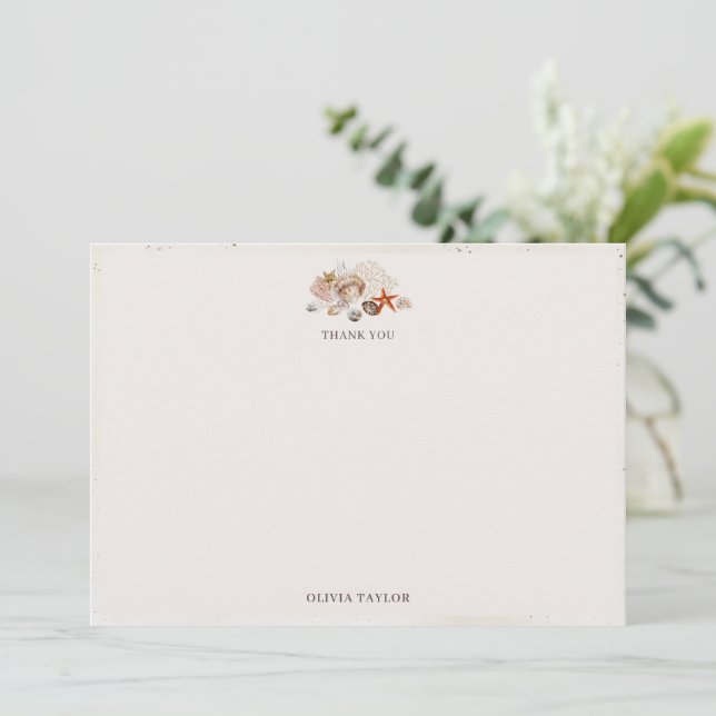 Cartão De Agradecimento Ocean Seashells Beach Boho Coastal Bridal Shower (Em pé/Frente)