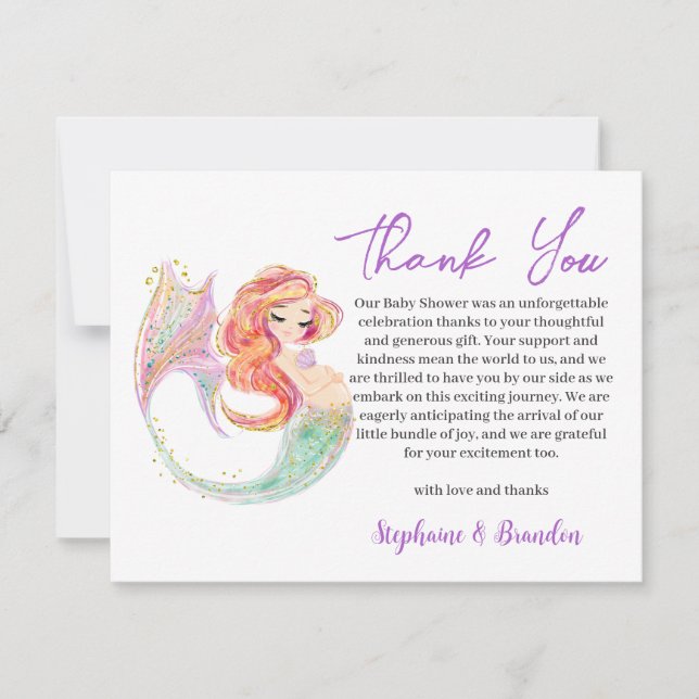 Cartão De Agradecimento Oceano Aquarela MERMAID MOTHER TO BE (Frente)