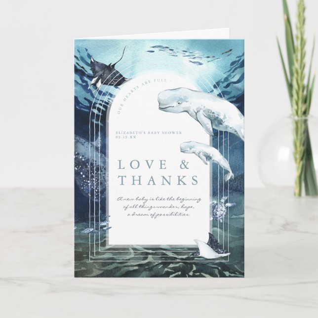 Cartão De Agradecimento Oceano Baleeiro Beluga | Chá de fraldas Obrigado (Frente)