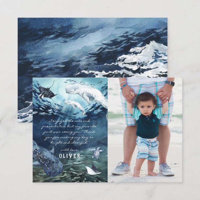 Cartão De Agradecimento Oceano Baleeiro Beluga | Foto Obrigado (Frente/Verso)