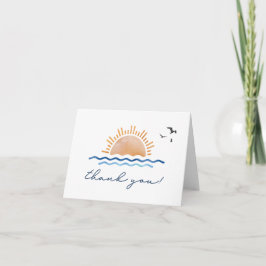 Cartão De Agradecimento OCEANSIDE Aquarela Praia Pôr do Sol Pássaros