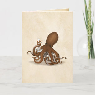 Cartão De Agradecimento Octopus Com Pergaminho De Vintagem De Frasco De Qu