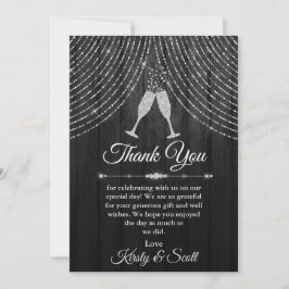 Cartão De Agradecimento Óculos de Casamento com Diamante Preto Prata