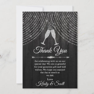 Cartão De Agradecimento Óculos de Casamento com Diamante Preto Prata