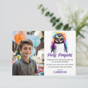 Cartão De Agradecimento Óculos de sol de Pinguim da Festa, aniversário inf