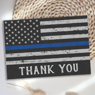 Cartão De Agradecimento Oficial de Polícia Personalizado Linha Azul Fino