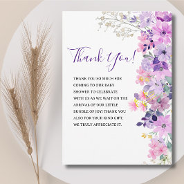 Cartão De Agradecimento Oh Baby, Baby Shower Purple Spring Flowers
