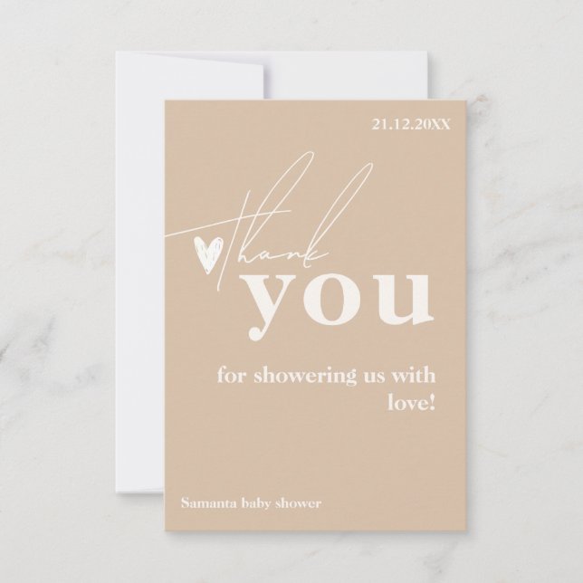 Cartão De Agradecimento Oh Baby Boho Simple Heart Chá de fraldas (Frente)