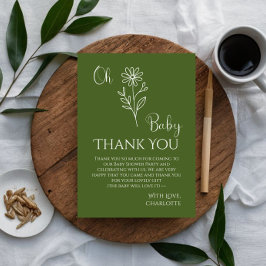 Cartão De Agradecimento Oh Baby Minimalist Wildflower Baby Shower