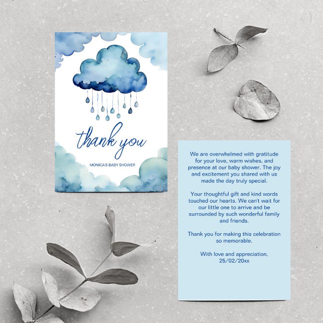 Cartão De Agradecimento Oh, chá de fraldas de nuvem obrigado você (Oh Baby cloud baby shower thank you card blue cute whimsical cloud thank you card template)
