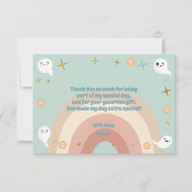 Cartão De Agradecimento Olá, aniversário de criança de retro de halloween (Frente)