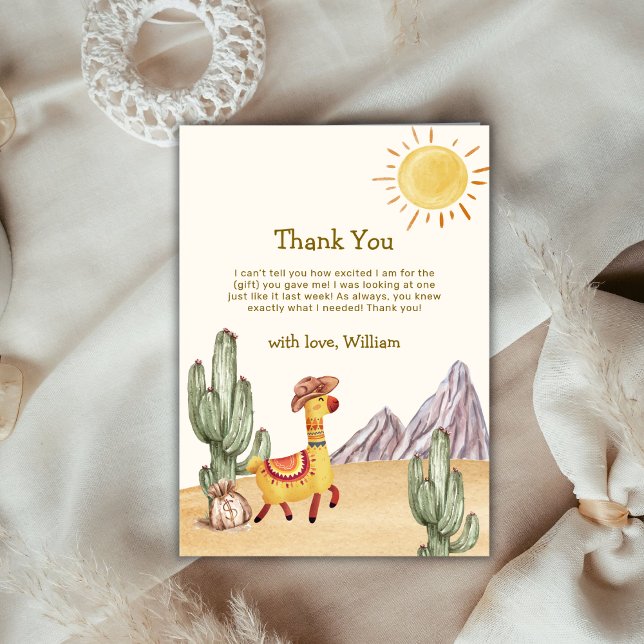 Cartão De Agradecimento Olá Baby Desert Cactus Llama Cowboy Chá de fraldas (Hello Baby Desert Cactus Llama Cowboy Baby Shower Thank You Card)