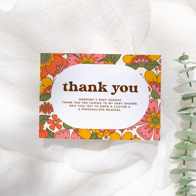 Cartão De Agradecimento Olá, Baby | Flores Retro De Groovy Boho Obrigado (Criador carregado)