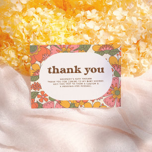 Cartão De Agradecimento Olá Bebê   Flores Groovy Retro Boho Obrigado