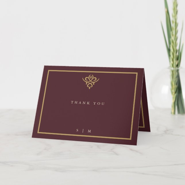 Cartão De Agradecimento Old Money Burgundy Wedding Folded  (Frente)