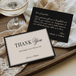 Cartão De Agradecimento Old Money Classy Timeless Black Cream Wedding