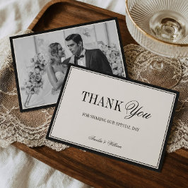 Cartão De Agradecimento Old Money Timeless Black Cream Wedding Photo