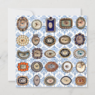 Cartão De Agradecimento Olho de Lover Victoriano em damasco azul e branco