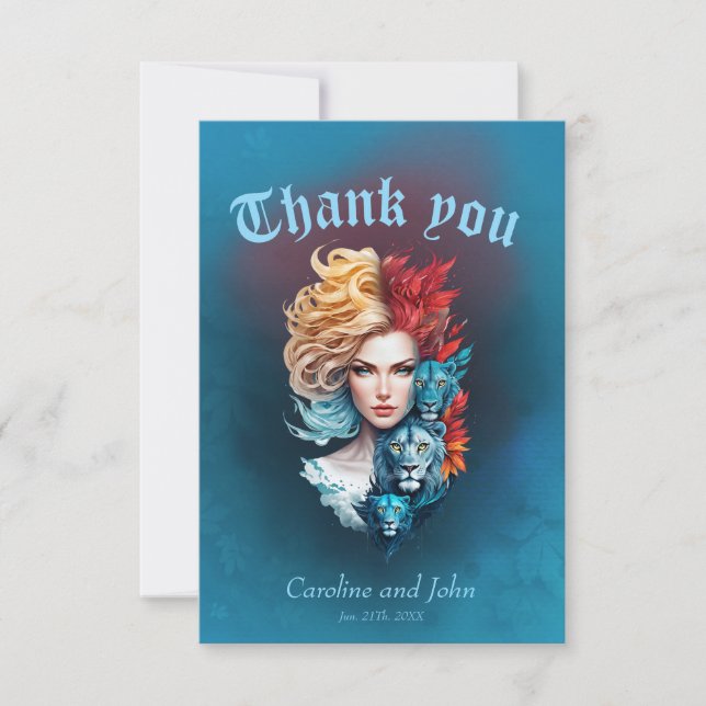 Cartão De Agradecimento Olhos do Leão e Cabelo Estrelado, (Frente)