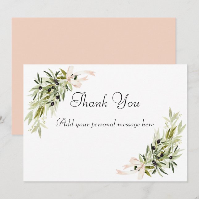 Cartão De Agradecimento Olive Branch Bouquets Wedding Thank You Cards (Frente/Verso)