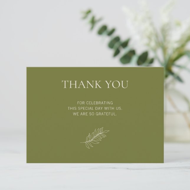 Cartão De Agradecimento Olive Verde Botânico Minimal Obrigado (Em pé/Frente)