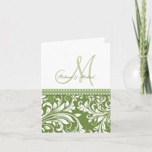 Cartão De Agradecimento Olive Verde & Flora Branca Damask Obrigado!