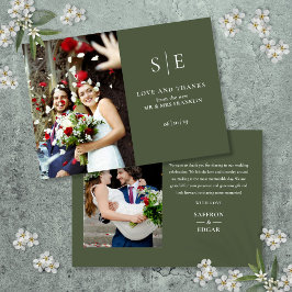 Cartão De Agradecimento Olive Verde Monograma 2 Fotos Casamento