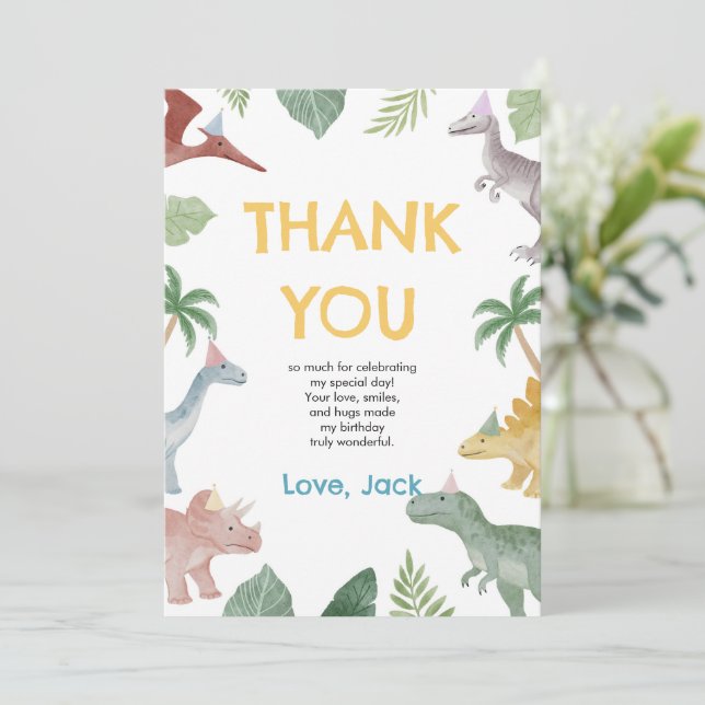 Cartão De Agradecimento One A Saurus Dinosaur Boy Birthday Thank You Card (Em pé/Frente)