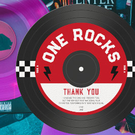 Cartão De Agradecimento One Rocks Vinyl Record Rock n Roll primeiro aniver