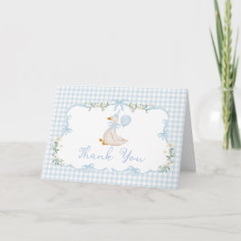 Cartão De Agradecimento One Silly Goose Blue Gingham Boy Birthday