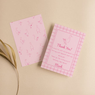 Cartão De Agradecimento One Silly Goose Pink Drawn 1st Birthday Thank You