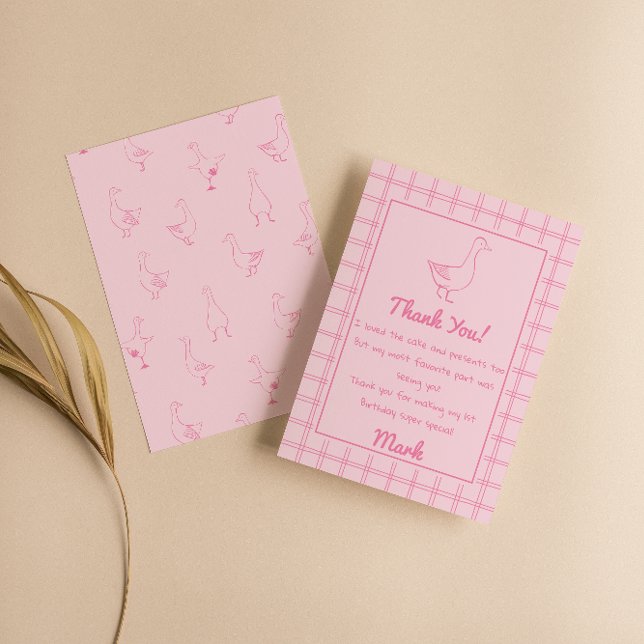 Cartão De Agradecimento One Silly Goose Pink Drawn 1st Birthday Thank You (Criador carregado)