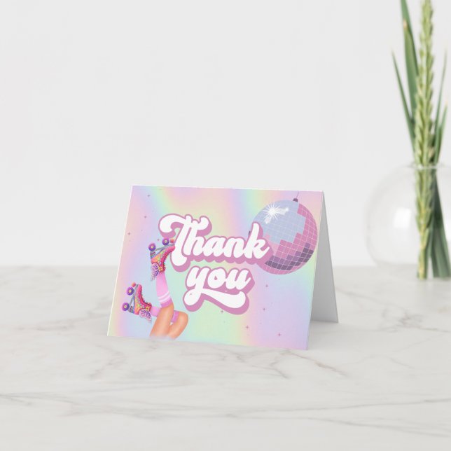 Cartão De Agradecimento Ontem, vamos Roll Diversão Retro Roller Skating Gi (Frente)