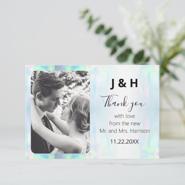 Cartão De Agradecimento Opal Elegant Modern Photo Obrigado (Em pé/Frente)