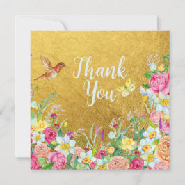 Cartão De Agradecimento Opulência Beija-flor Floral Dourado