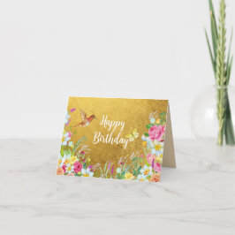Cartão De Agradecimento Opulência Beija-flor Floral Dourado