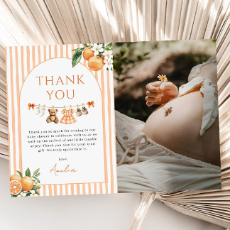 Cartão De Agradecimento Orange A Little Cutie Citrus Baby Shower Photo