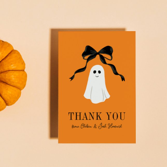 Cartão De Agradecimento Orange Baby Boo Ghost Halloween Obrigado (orange halloween baby shower thank you card for the little boo that's almost due with a cute ghost)