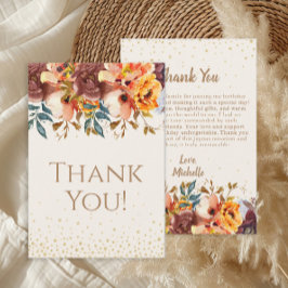 Cartão De Agradecimento Orange Burgundy Floral Aniversário Obrigado